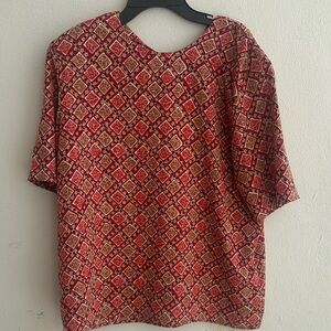 Geometric Red and Cream Women's Top